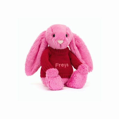 Jellycat Bashful Hot Pink Bunny with Red Jumper New Zealand | PVGAN6932